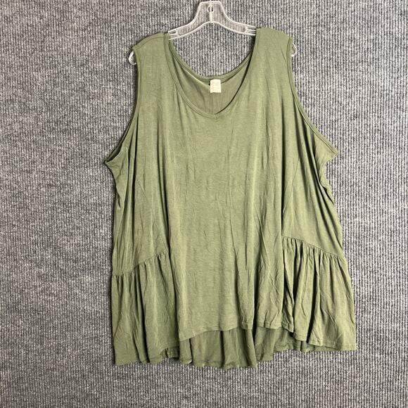 Terra & Sky Womens Flowy Tank Top Plus Size 4X Green V Neck Casual Basic Boho - Picture 1 of 8